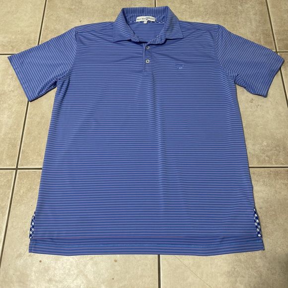 $95 Bald Head Blues Mens Large Stretch Golf Blue Purple Stripe Short Sleeve Polo - Picture 2 of 6